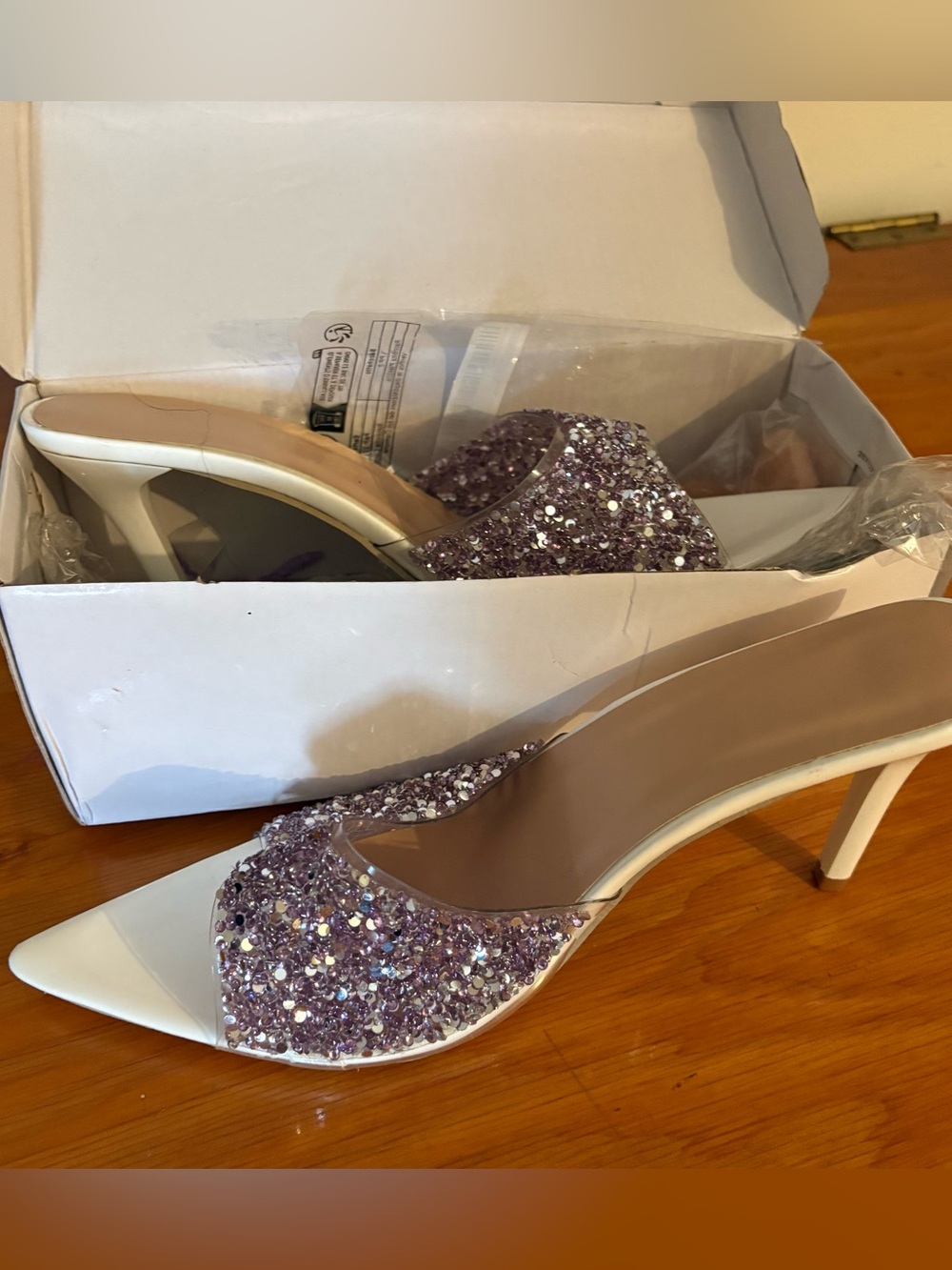 Fashion Nova Lilac Glitter Peep-Toe Stilettos